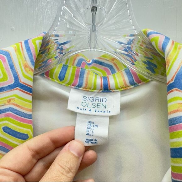NWOT Sigrid Olsen Golf Tennis geometric Sleeveless tank top shirt women's large - Picture 7 of 8